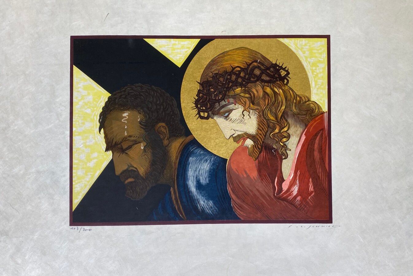 Null 弗朗索瓦-路易-施米德 (1873-1941)

基督和古利奈的西门为《十字架之路》制作的盘子，1932年

木刻版画，用彩色和金色印刷。在Japon&hellip;