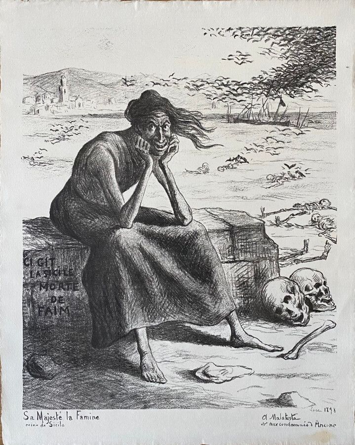 Null 马克西米利安-路斯(1858-1941)

西西里岛的饥荒女王陛下，1898年

铺纸石版画，Van Gelder水印，画的是一个在地球仪上保持平衡的&hellip;