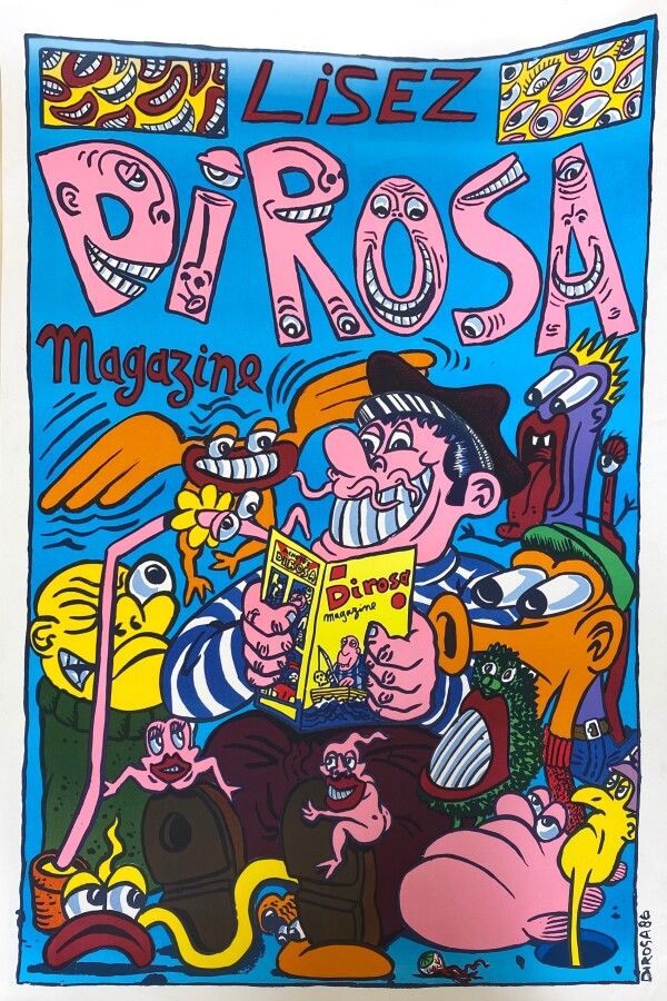 Null 埃尔韦-迪-罗萨（1959年

阅读 DiRosa杂志, 1986

彩色丝网印刷海报，版上有签名和日期，状况良好

102 x 70 cm
