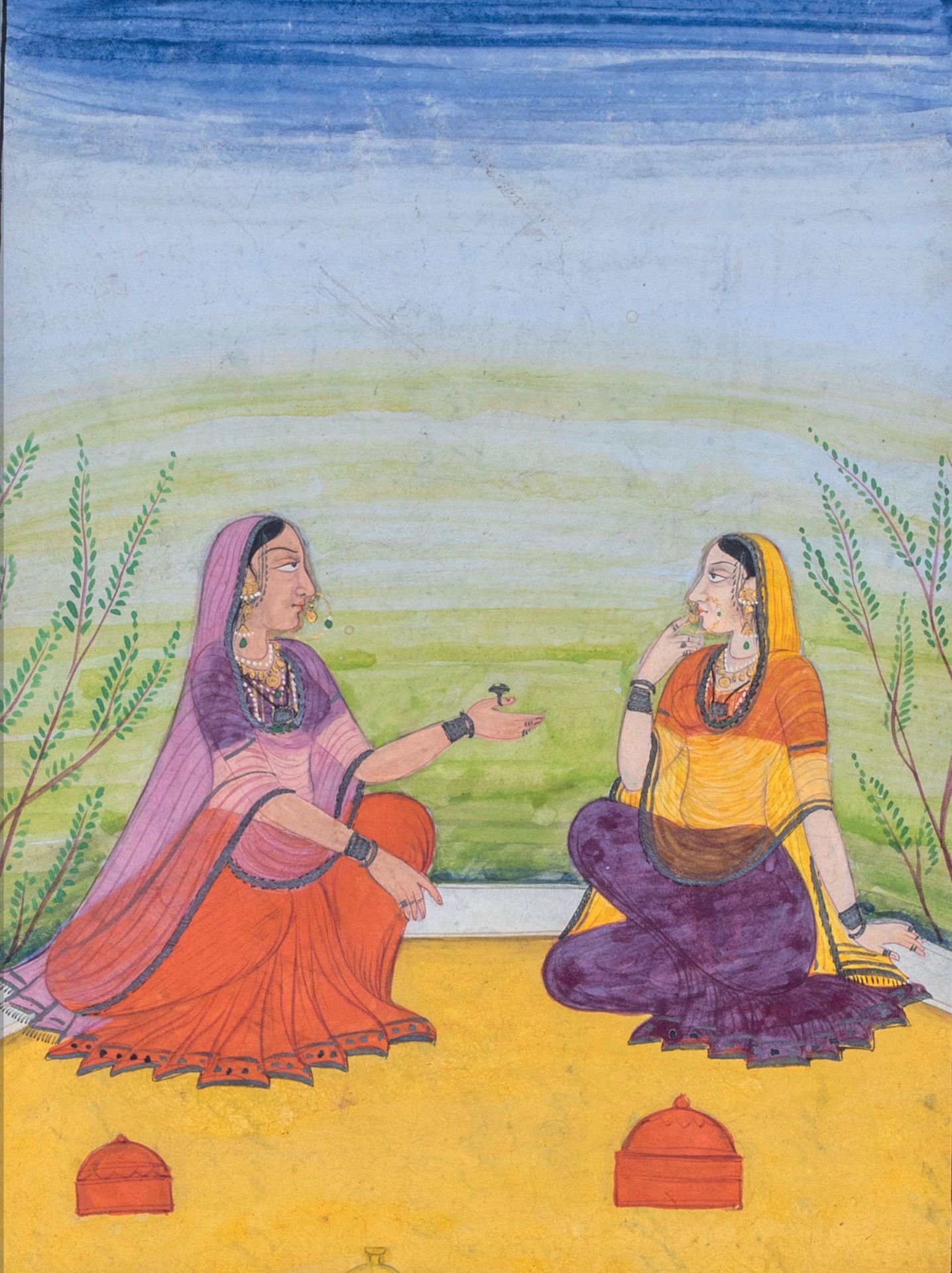 Null Jeunes femmes conversant Encre, pigments et or sur papier Inde du Nord, XVI&hellip;