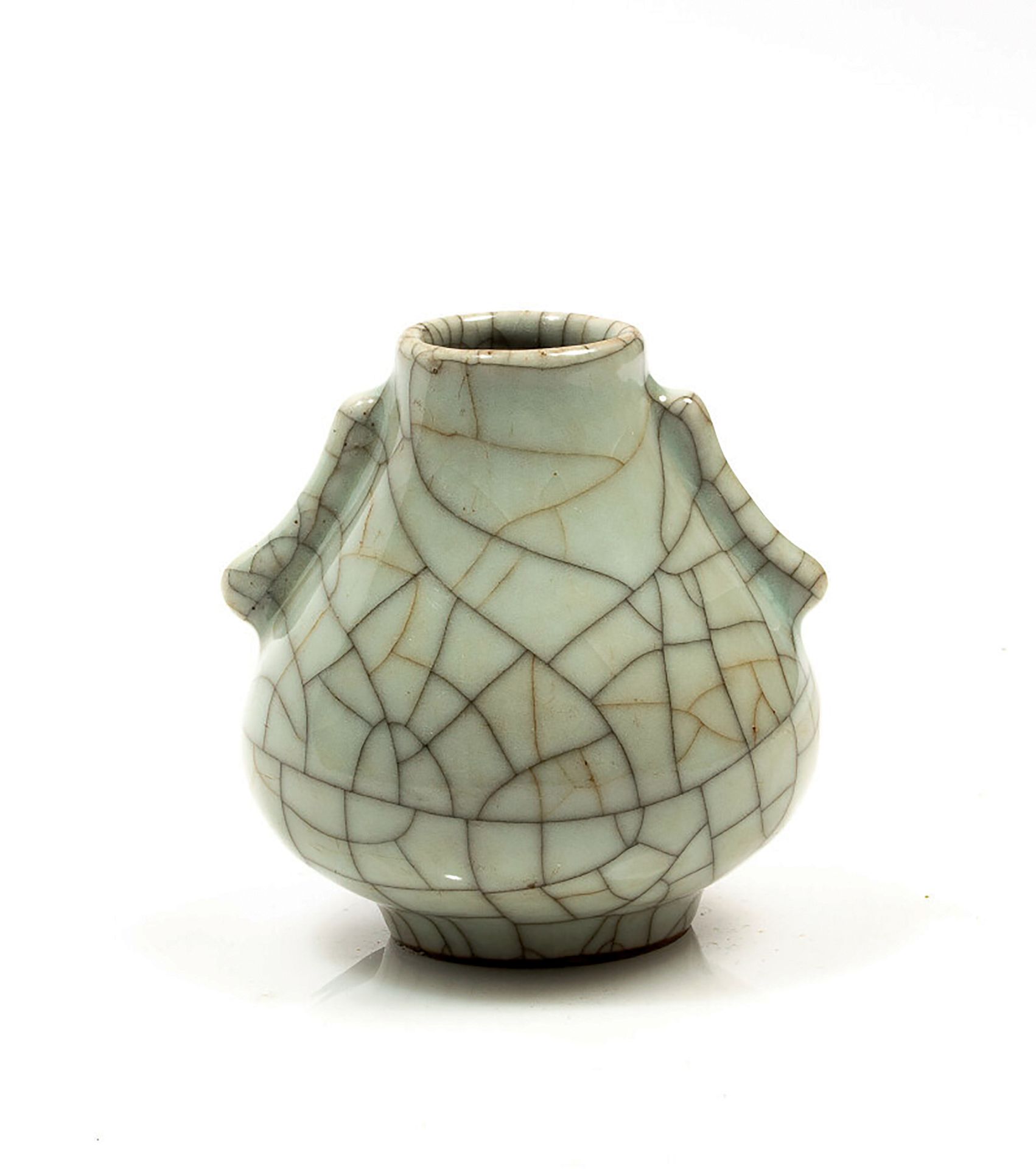 Null 
Small celadon ceramic vase with cracks. Apocryphal Qianlong mark on the bo&hellip;