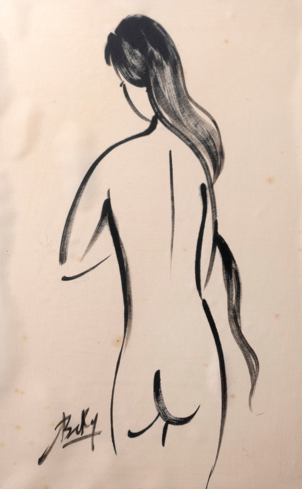 Null 
BEKY ( XXème siècle) 

Femme nue de dos

Encre sur soie signée en bas à ga&hellip;