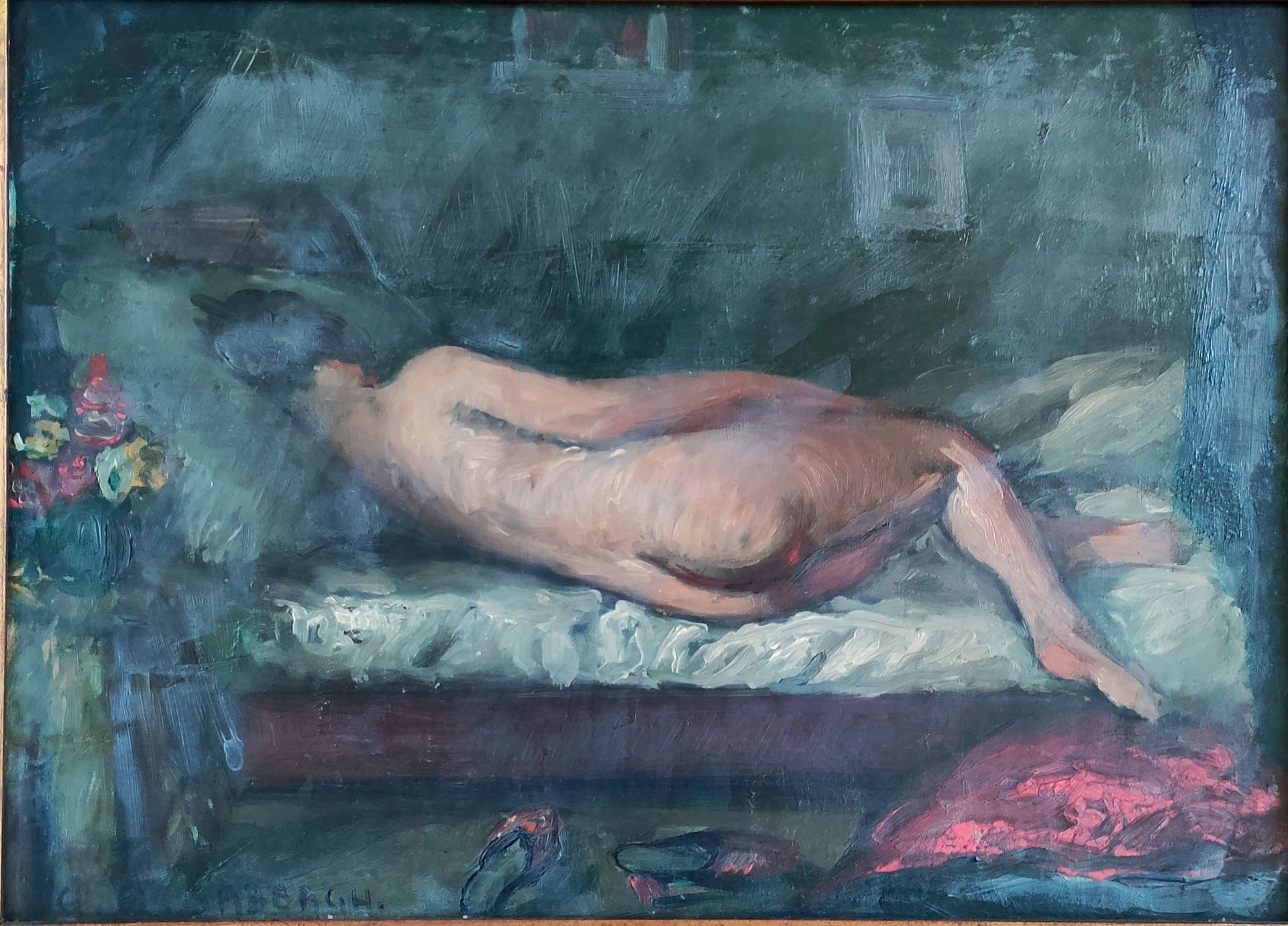 Georges Hanna SABBAGH (1887-1951) - 躺着的裸体
面板上的油画，左下角有签名 24 x 33 cm