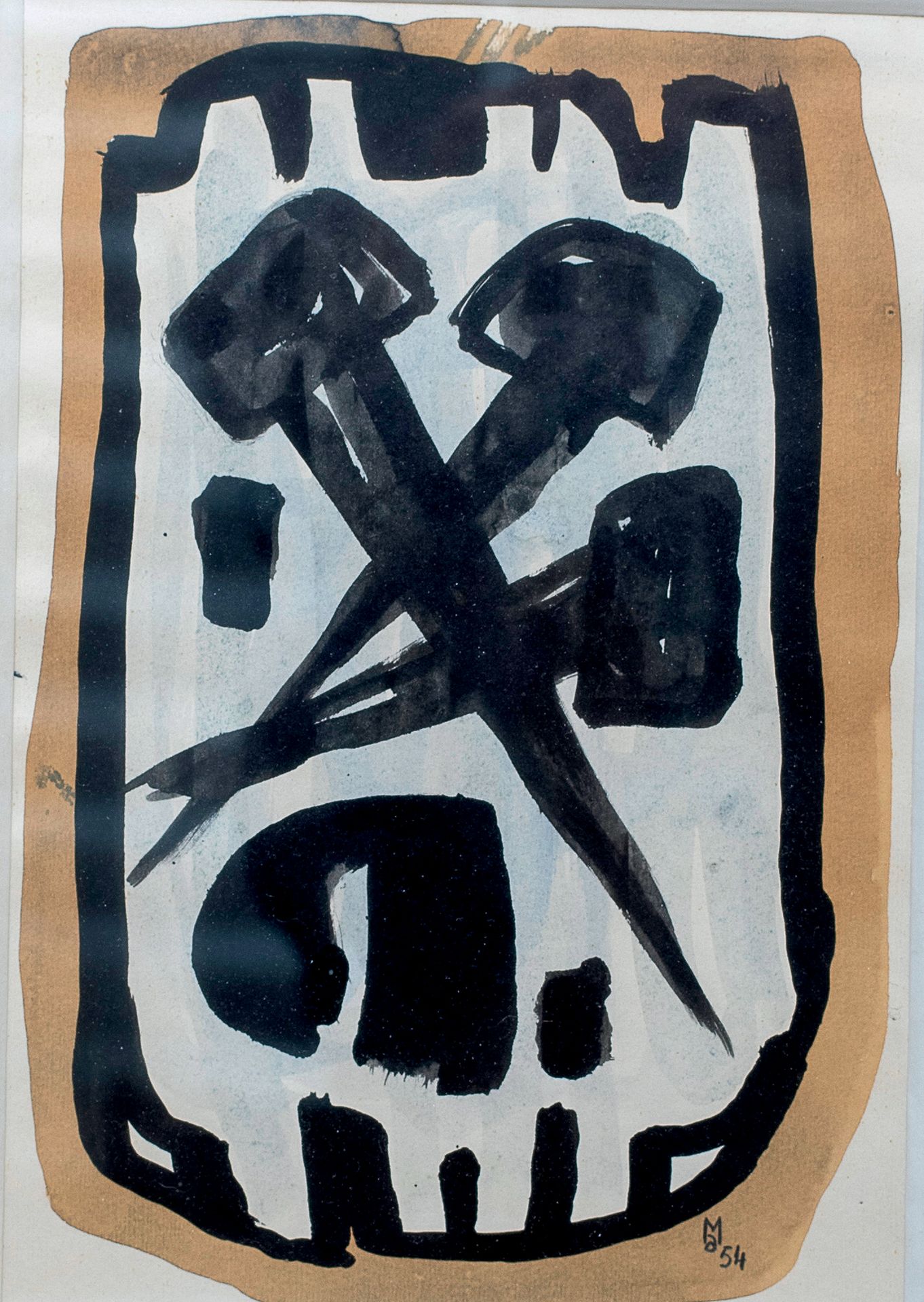 Alfred MANESSIER (1911-1993) - 三根钉子，1954年
纸上水粉画，右下方有签名和日期 28 x 19 cm