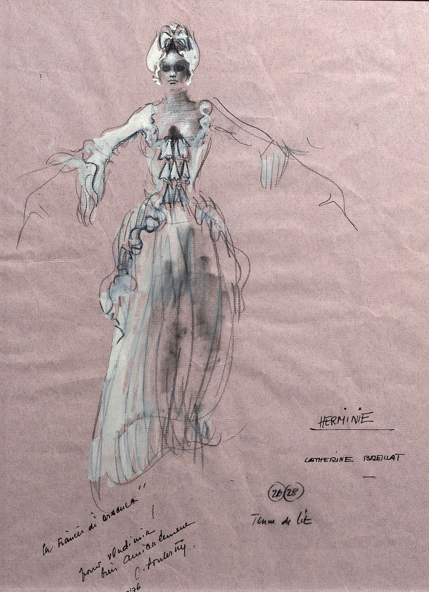 Jacques FONTERAY (1918-2013) • Projet de costume pour Catherine Breillat dans le&hellip;