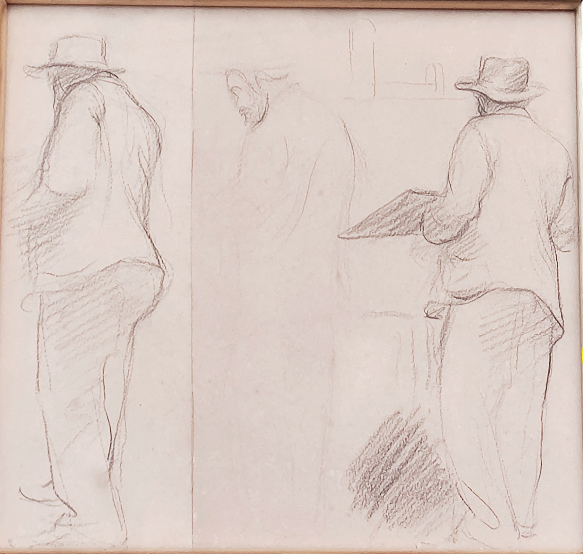 Camille PISSARRO (1830-1903) attribué à - 画架前的画家
两张纸上的木炭 22 x 23.5 cm (正在展出)