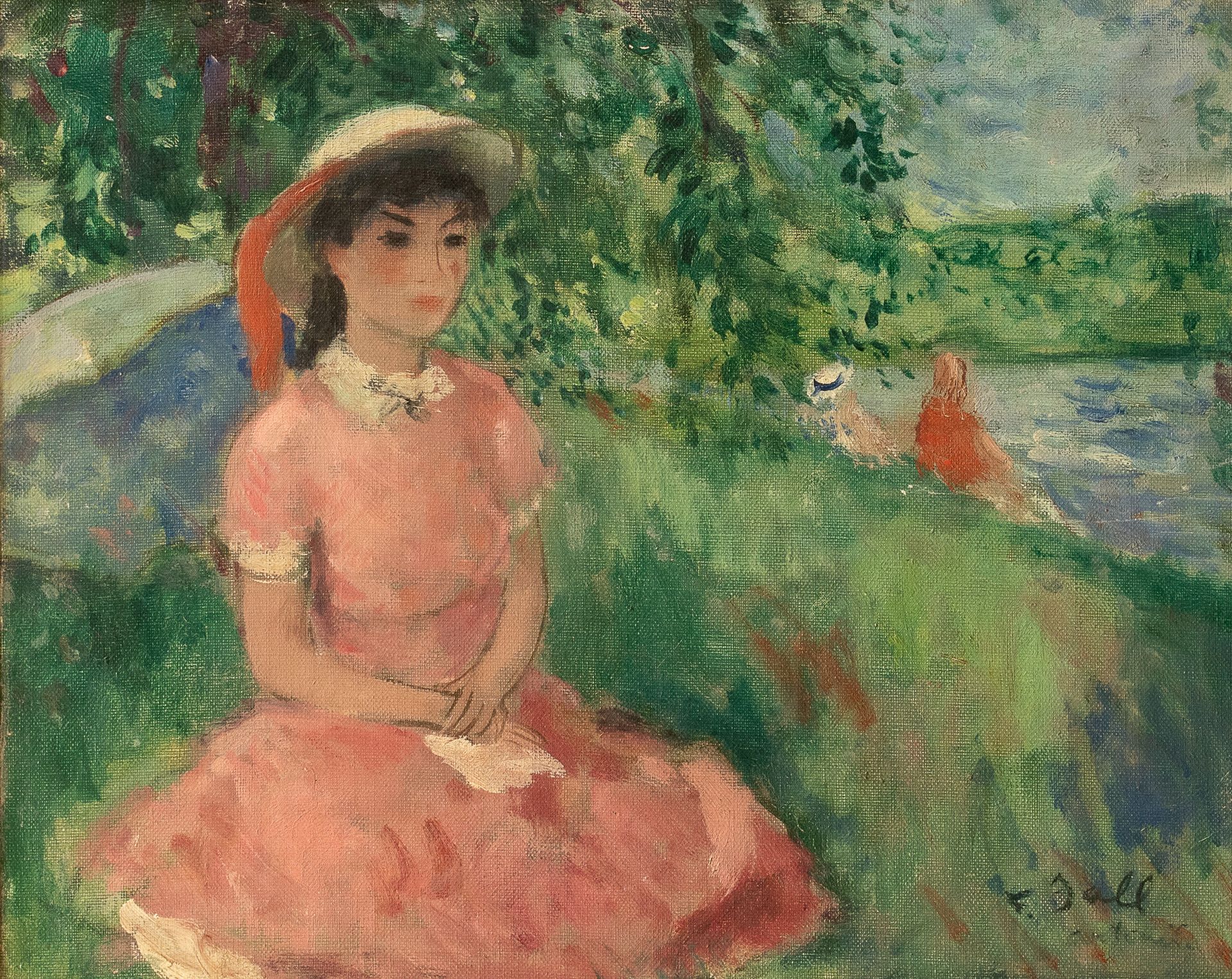 François GALL (1912-1987) - 河边的女孩
布面油画，右下角签名 33 x 41 cm