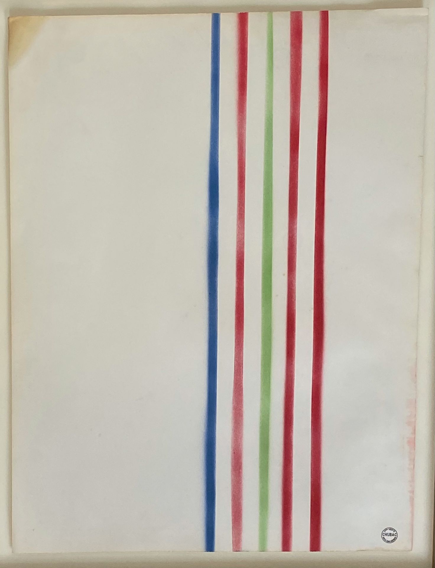 Albert CHUBAC (1925-2008) - 作文
纸上彩色铅笔，右下角有丘巴克作品第二次拍卖会的印章，有污点和小折痕 65 x 50厘米（有框架）。