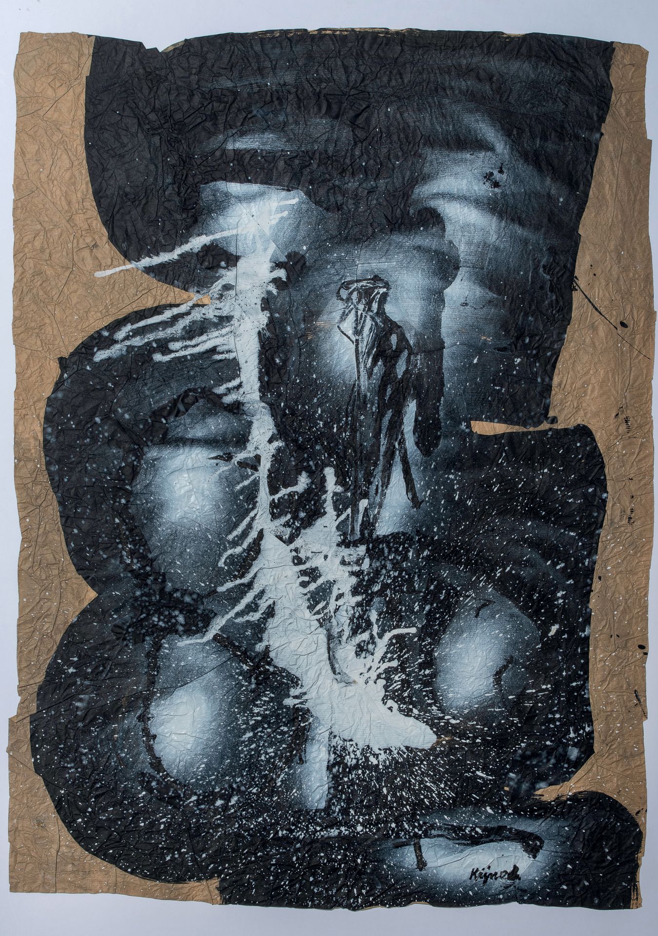 Ladislas KIJNO (1921-2012) - 构图
皱纹纸上的油画和混合媒体，有框架的约90 x 66厘米