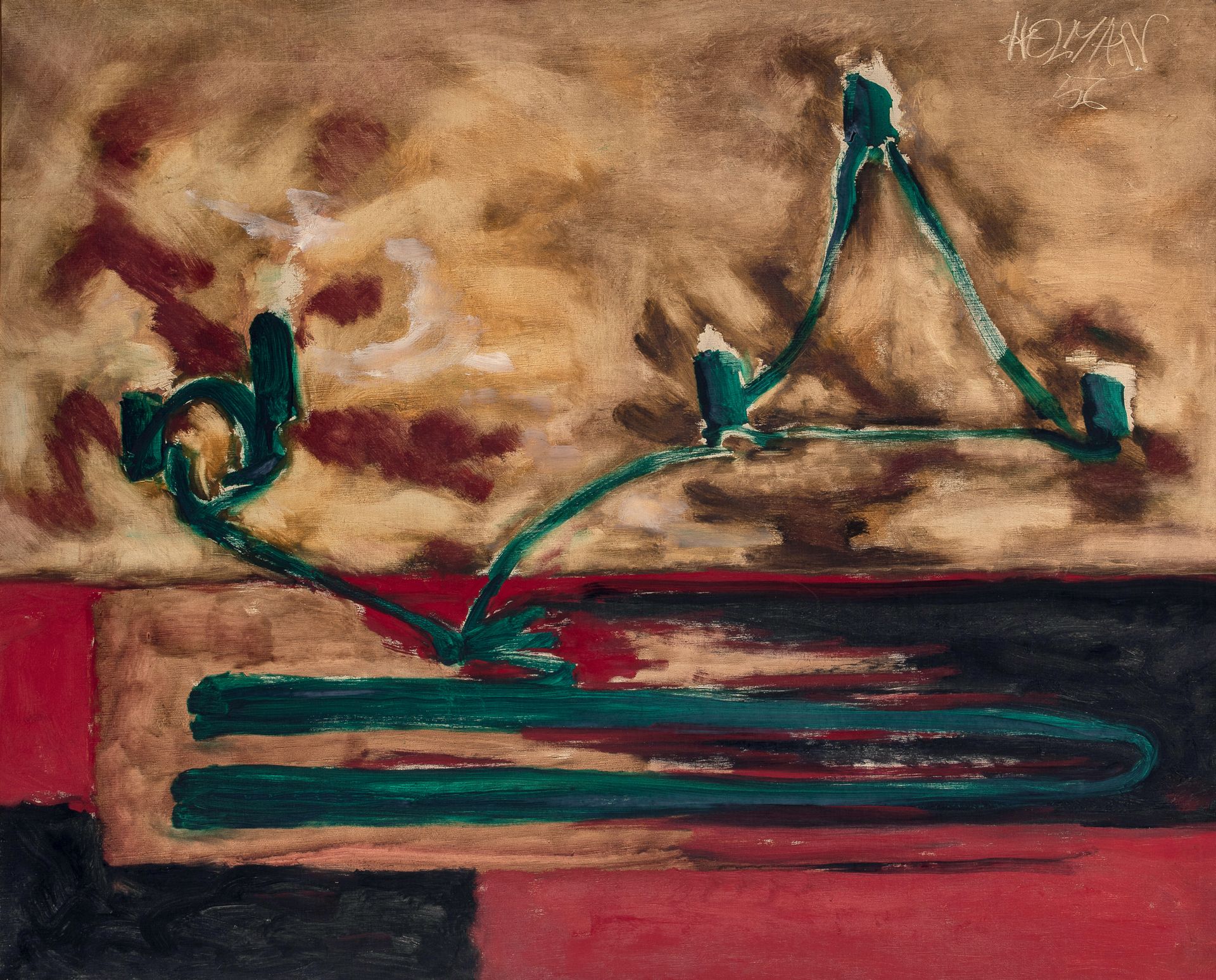 ROBERT HELMAN (1910-1990) - 创作，1956
布面油画，右上角有签名 81 x 100 cm