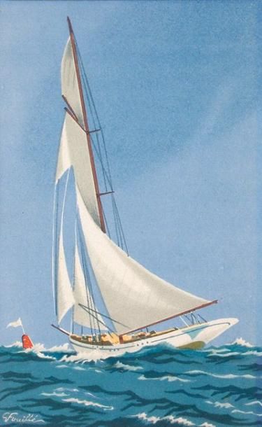 GEORGES FOUILLÉ (1909-1994) Peintre officiel de la Marine. Pochoir représentant &hellip;