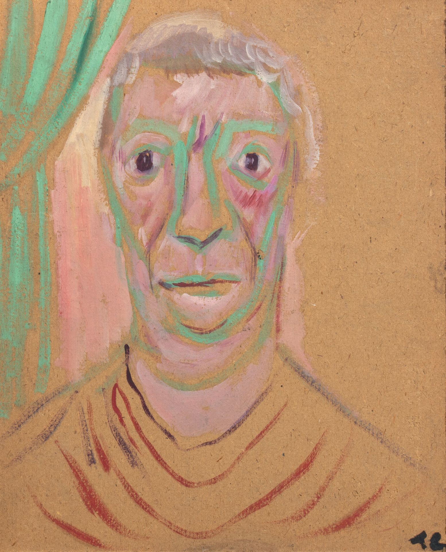 PIERRE TAL COAT (1905-1985) 一个人的肖像
粘贴在面板上的水粉画，右下角有首字母签名 -
26 x 21 cm