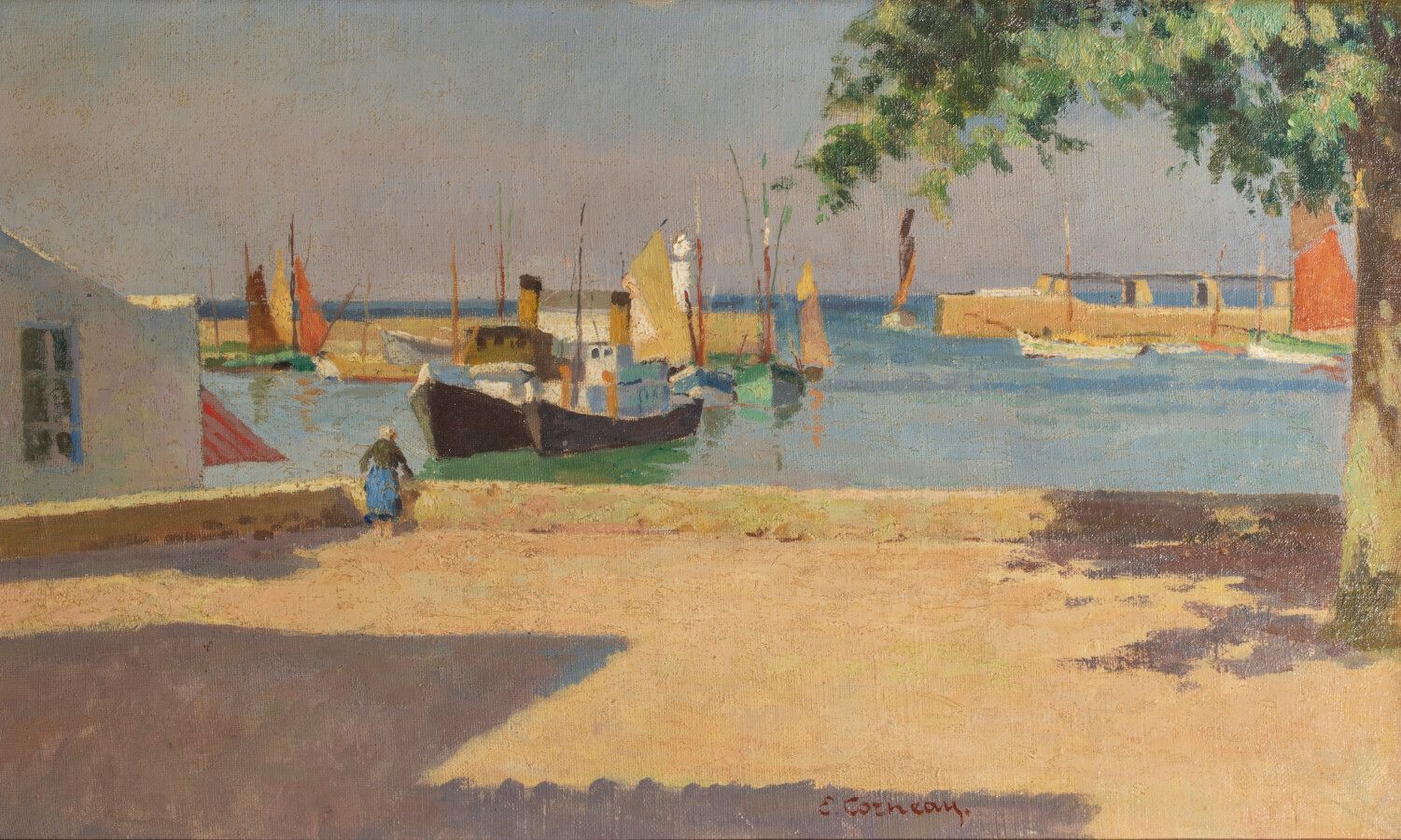 EUGÈNE CORNEAU (1894-1976) 港口
布面油画，左下方签名 32.8 x 54.5 cm