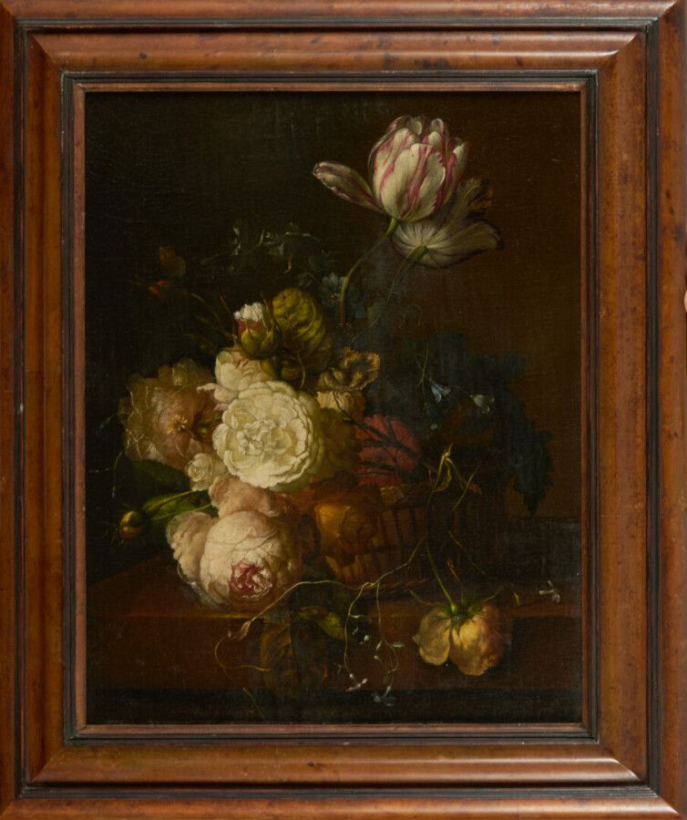 Dans le goût de l’école flamande du XVIIème siècle Nature morte de fleurs sur un&hellip;
