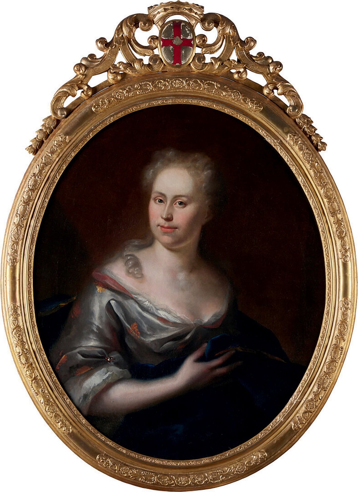 École FRANÇAISE de la fin du XVIIIème siècle "拿着书的女士肖像" 布面油画，椭圆形
84 x 68.5 cm