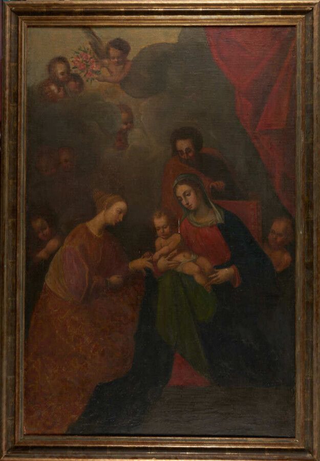 Dans le goût de l'école espagnole du XVIIème siècle 圣凯瑟琳的神秘婚礼
旧的磨损和修复 158 x 104 &hellip;
