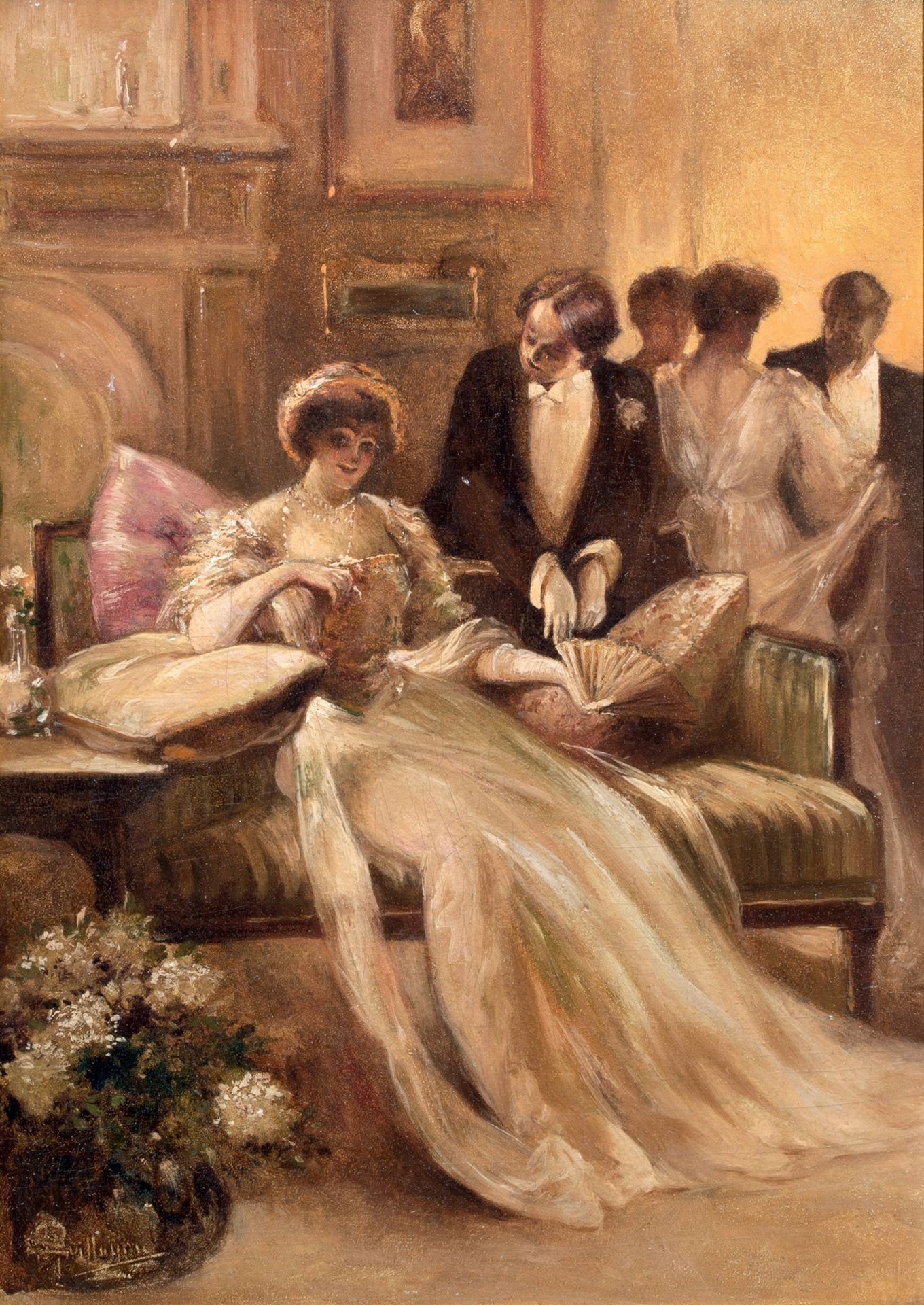 Albert Paul GUILLAUME (1872-1943) 球类场景
板面油画，左下角签名，小幅重绘 35.5 x 24.8 cm