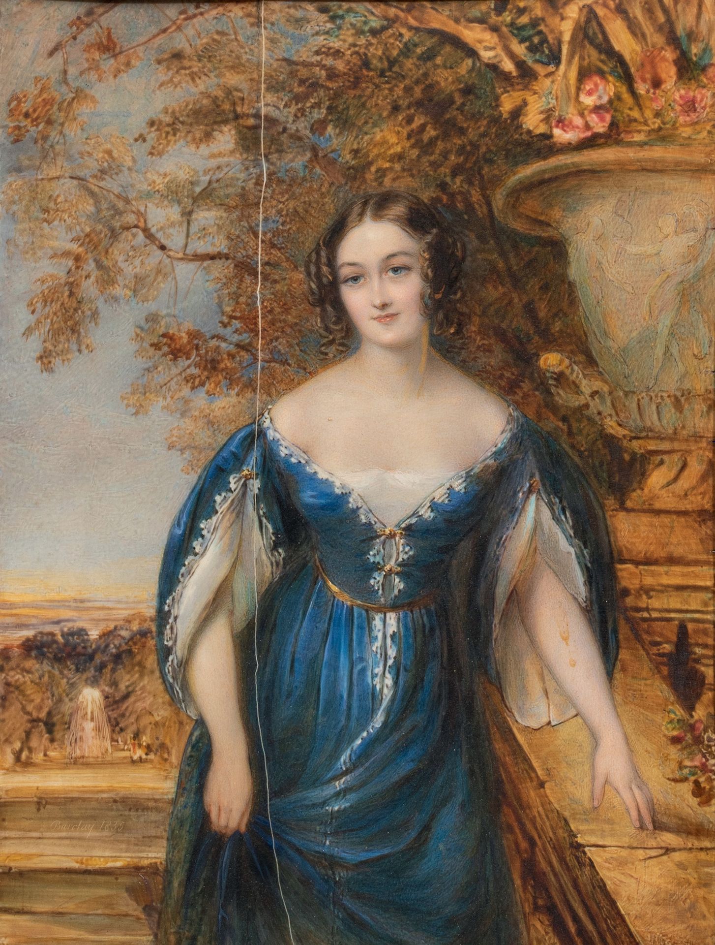 BARCLAY, vers 1880 
有蓝宝石的年轻女子的画像



象牙上的大型微型画，左下方有签名（裂缝） 25 x 18.5 cm



第FR2107&hellip;