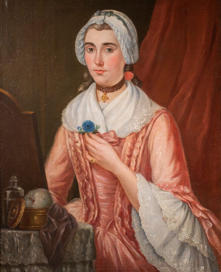 Ecole fin XVIIIème Frau an ihrem Frisiertisch Öl auf Leinwand
79 x 63 cm