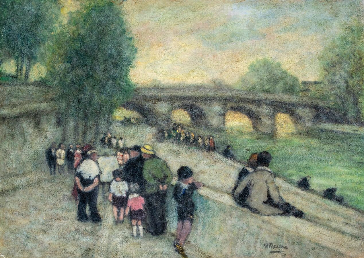 Louis WILLAUME (1874-1949) Les quais de Seine
纸上油画粘贴在面板上，右下角有签名 25 x 36 cm，左下角有环&hellip;