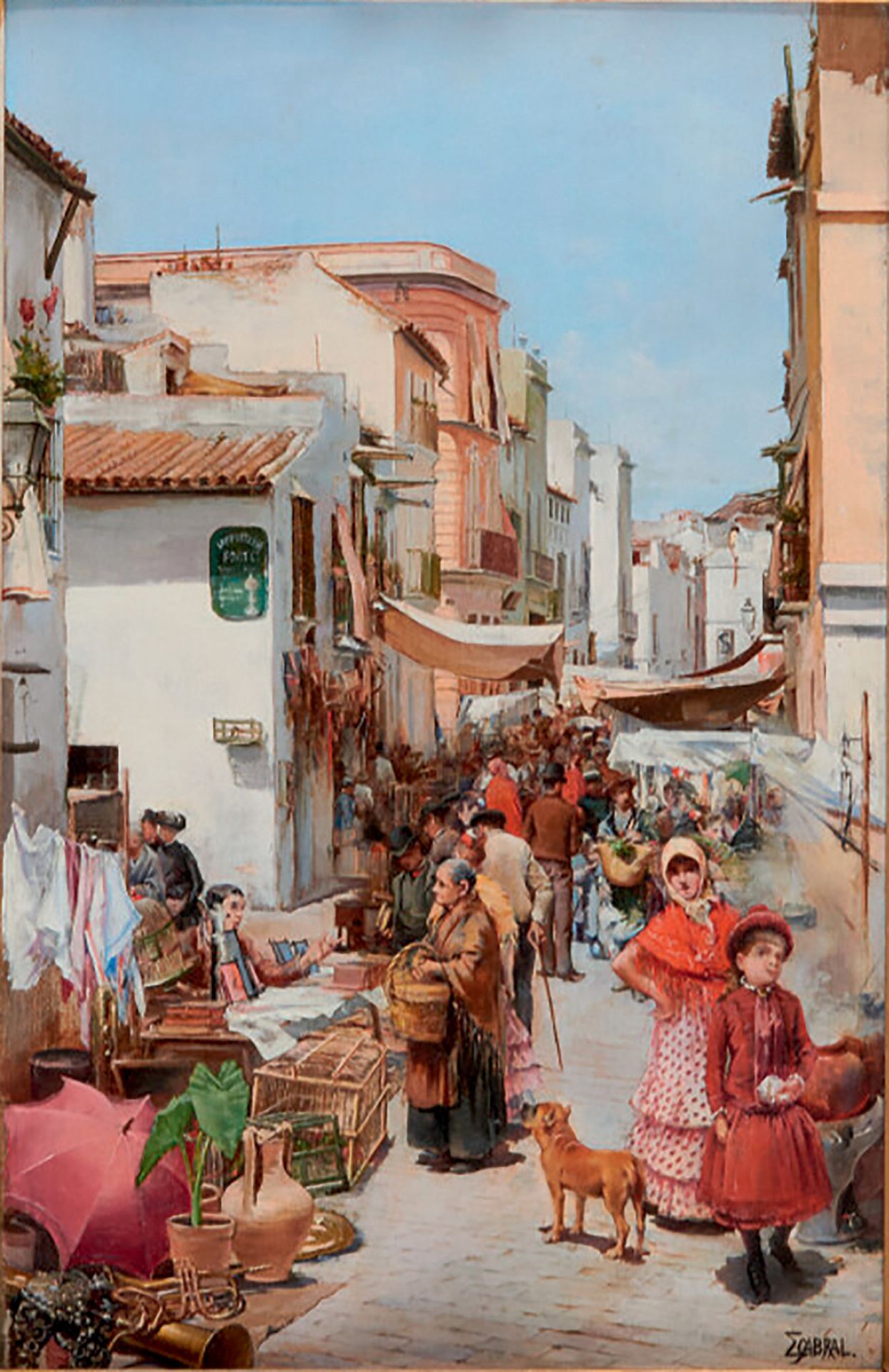 CABRAL Y LLANO Enrique (XIXème) «Le marché à Séville» huile sur panneau signée e&hellip;
