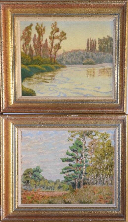 LACOSTE CHARLES (1870-1959) "Les Landes"
两幅纸上油画，一幅左下方有签名，日期为1929年，另一幅没有签名，背面有193&hellip;