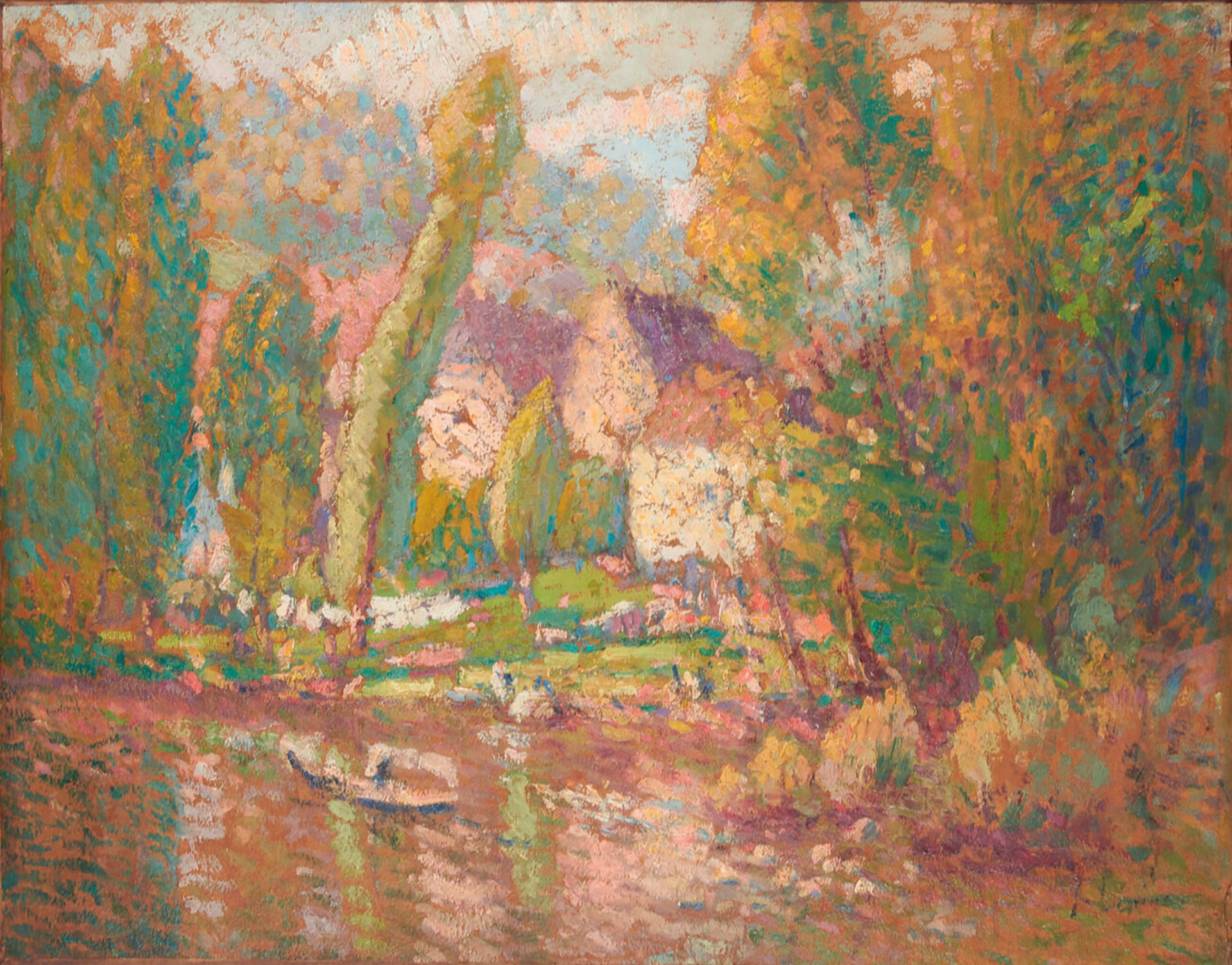 LÉPINE JOSEPH (1867-1943) "河上的船"
油画，右下角签名 53,5 x 68 cm