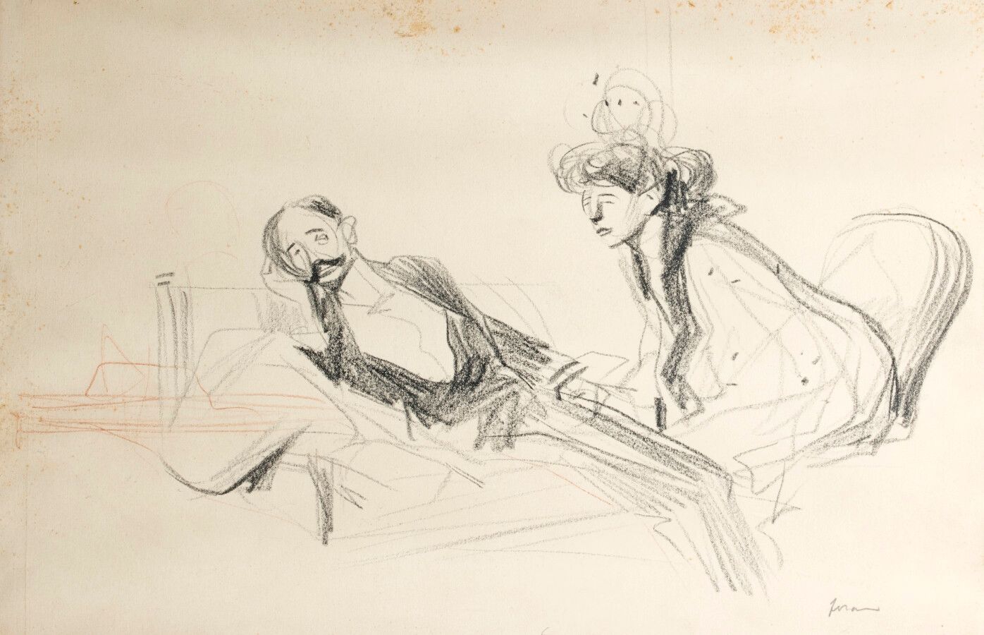 Jean-Louis FORAIN (1852-1931) 访问
炭笔，右下角签名 30 x 46 cm
(Rubs)