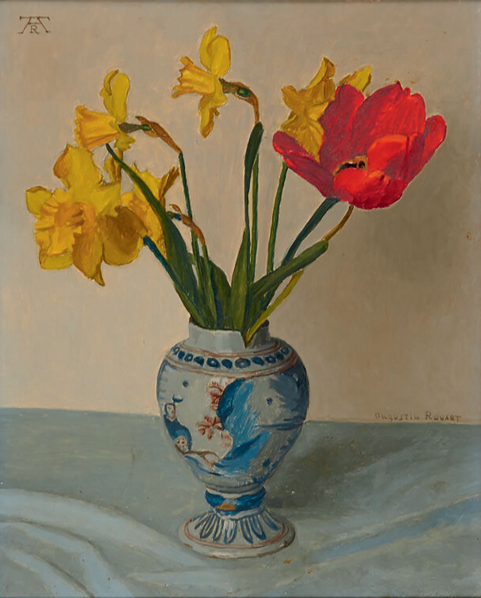 ROUART Augustin (1907-1997) "花瓶里的花"
Isorel面板上的油画，左上和右下都有签名 41 x 33 cm