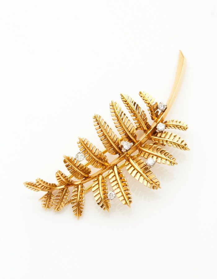 Null Platinum (950) and yellow gold (750) "fern" CORSAGE CLIP set with six brill&hellip;