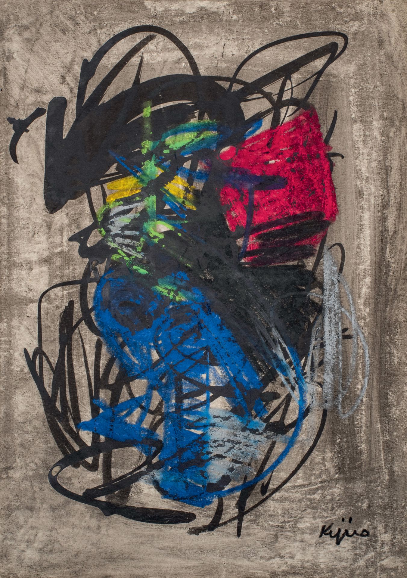 Ladislas KIJNO (1921-2012) 构图
纸上混合媒体（墨水、水粉和彩色铅笔），右下角签名 42.5 x 30.8 cm