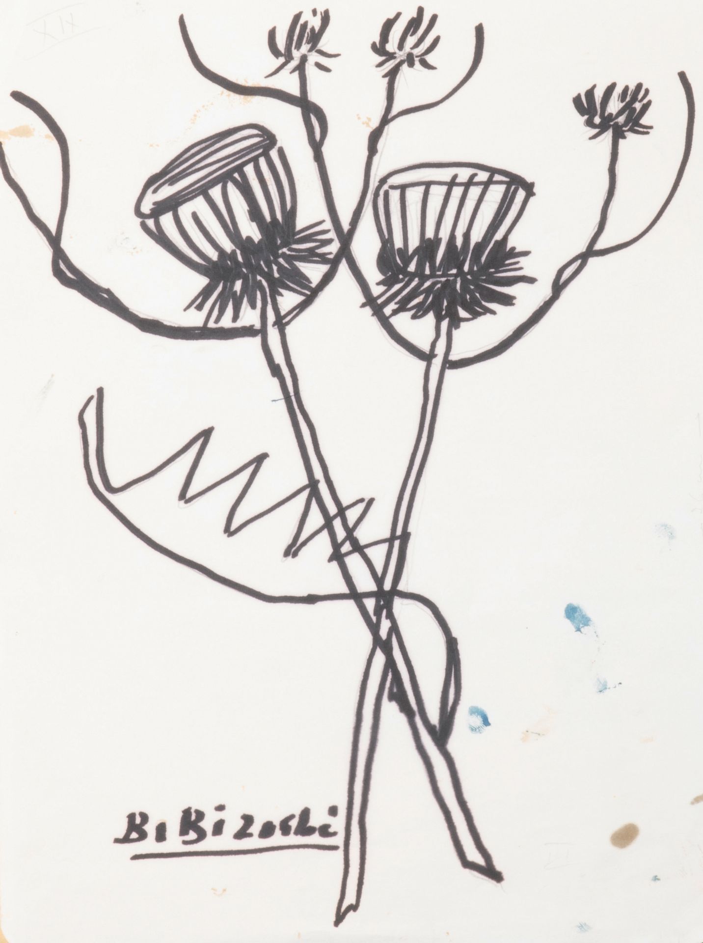 BIBI ZOGBE (1890-1973) Thistles
纸上铅笔和水墨画，左下角有签名，污渍31 x 23厘米
