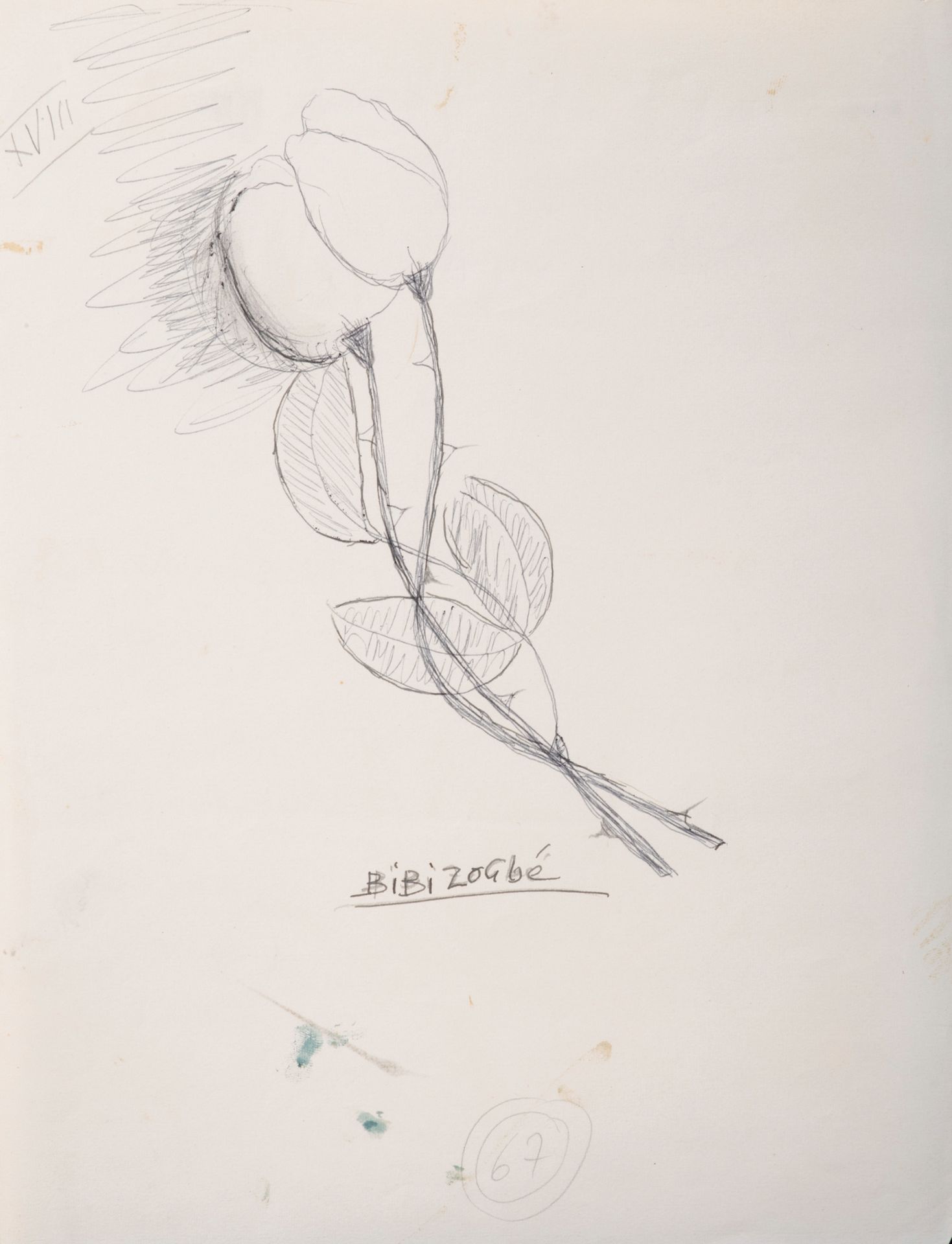 BIBI ZOGBE (1890-1973) Fleur
Crayon sur papier, signé en bas au milieu, taches, &hellip;