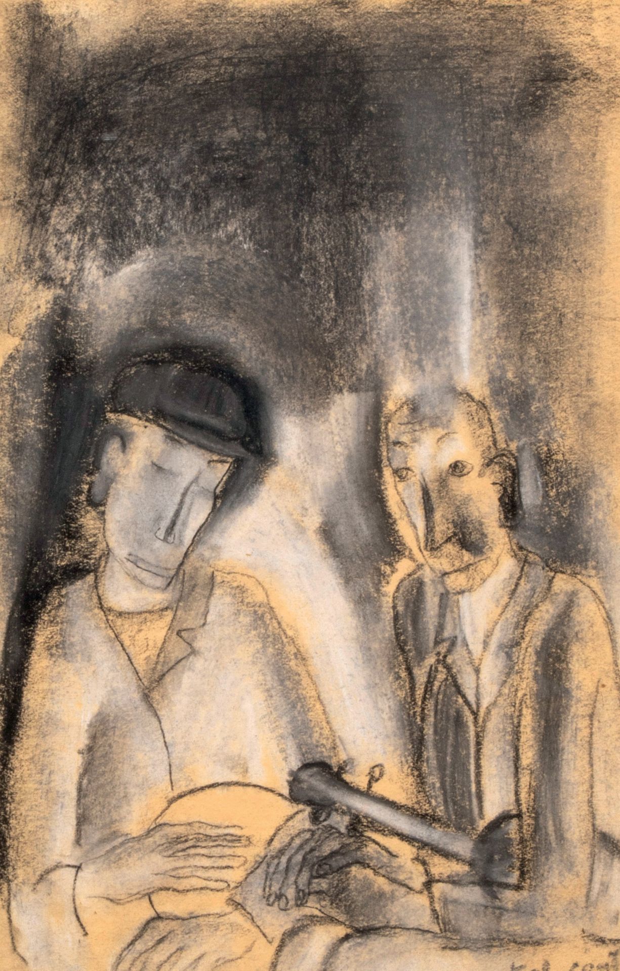 PIERRE TAL COAT (1905-1985) 音乐家，1926年
纸上铅笔、水粉和粉彩，右下角有签名，有画框 21 x 13.5 cm (正在观看)