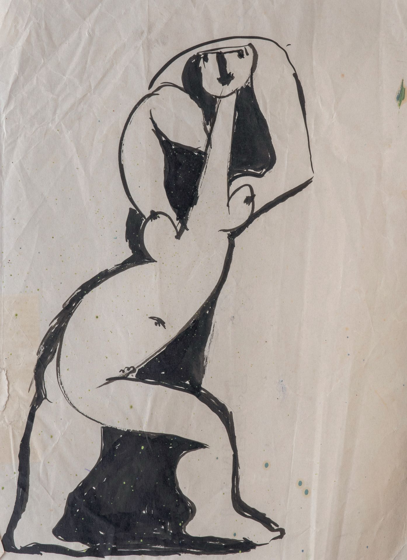 Roger Hilton (1911-1975) 裸体女人
纸上水墨，污渍，褶皱 20 x 15 cm
出处：Stanley William Hayter工作室&hellip;