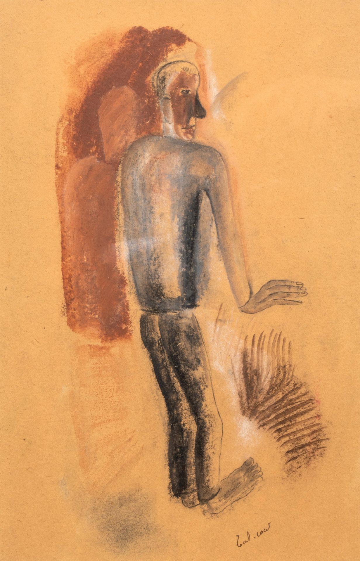 PIERRE TAL COAT (1905-1985) 站立的人
米色纸上的混合媒体，涂在牛皮纸上，右下方有签名，有框架 27.3 x 17.5 cm