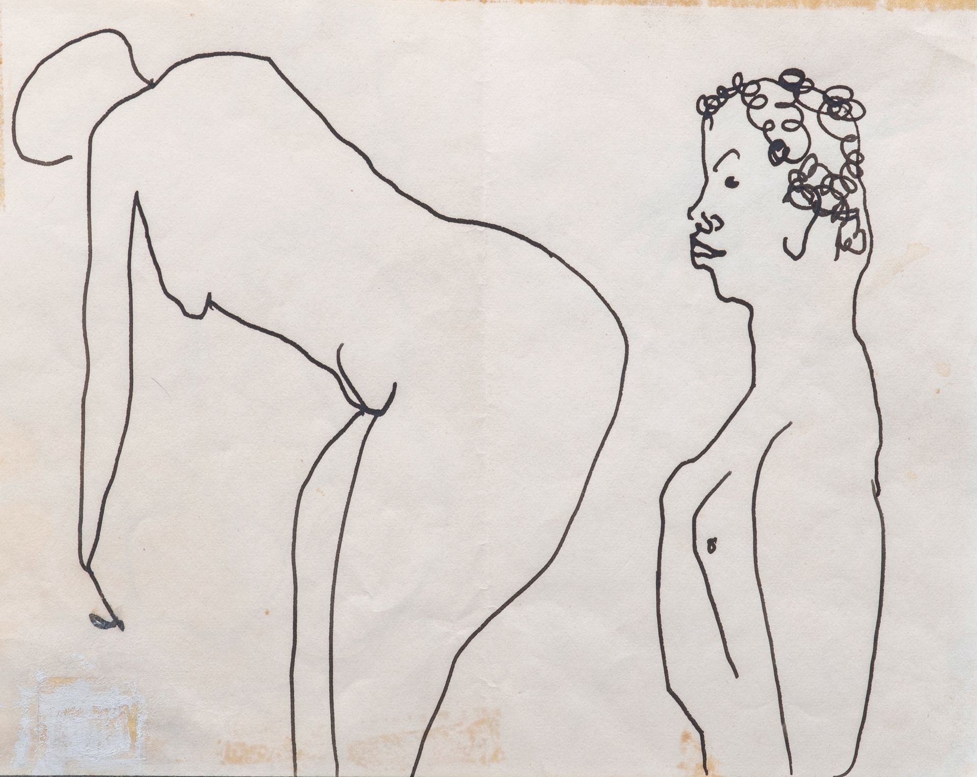 Roger Hilton (1911-1975) 裸体女人和男人
纸上墨水，背面有标签，有污渍，20 x 25 cm
出处：Stanley William Ha&hellip;
