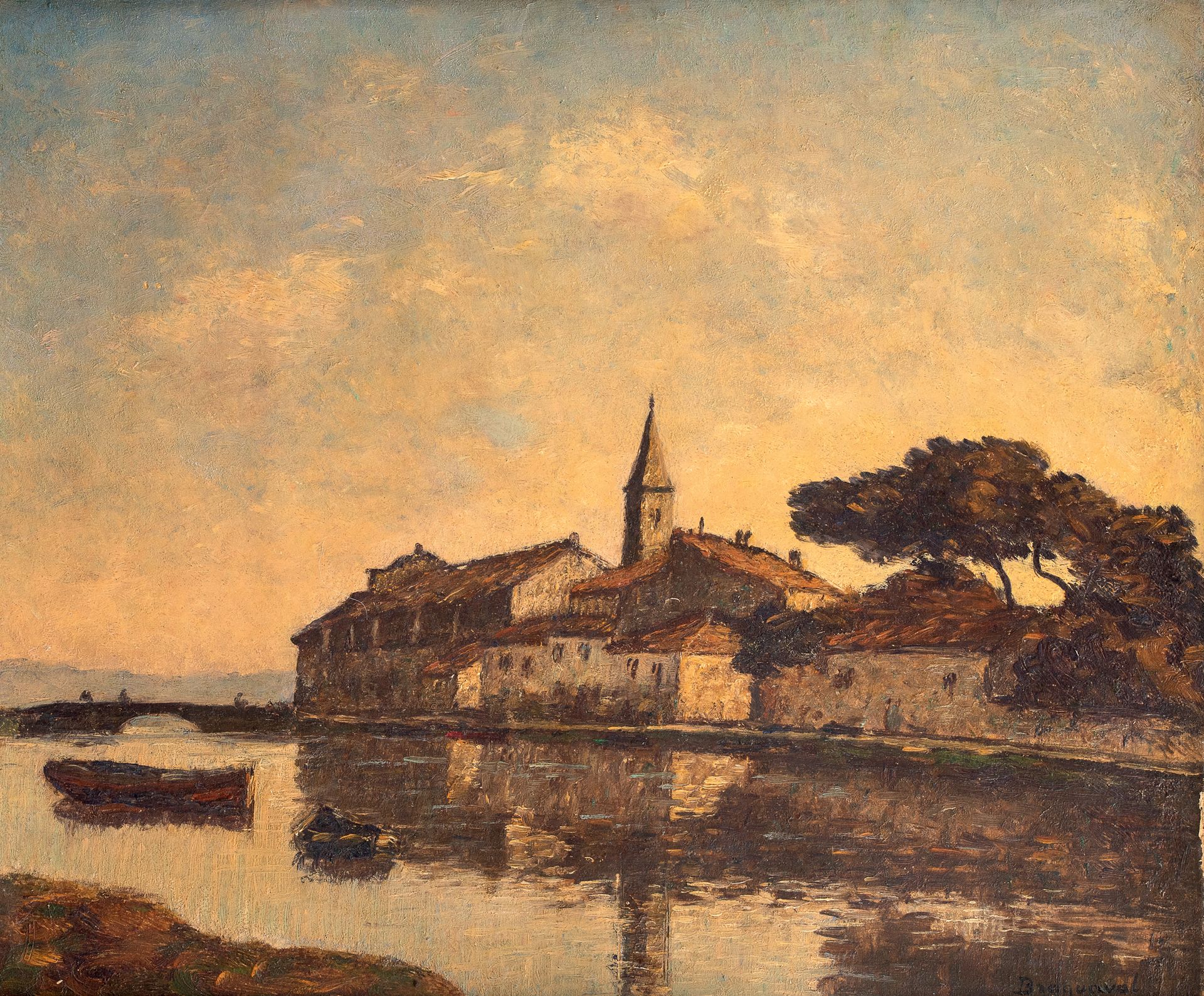 Louis BRAQUAVAL (1854/60- 1929) 马蒂格的风景（Quai de la Bordigues）
纸板上的油画，右下角有签名，背面有标题&hellip;