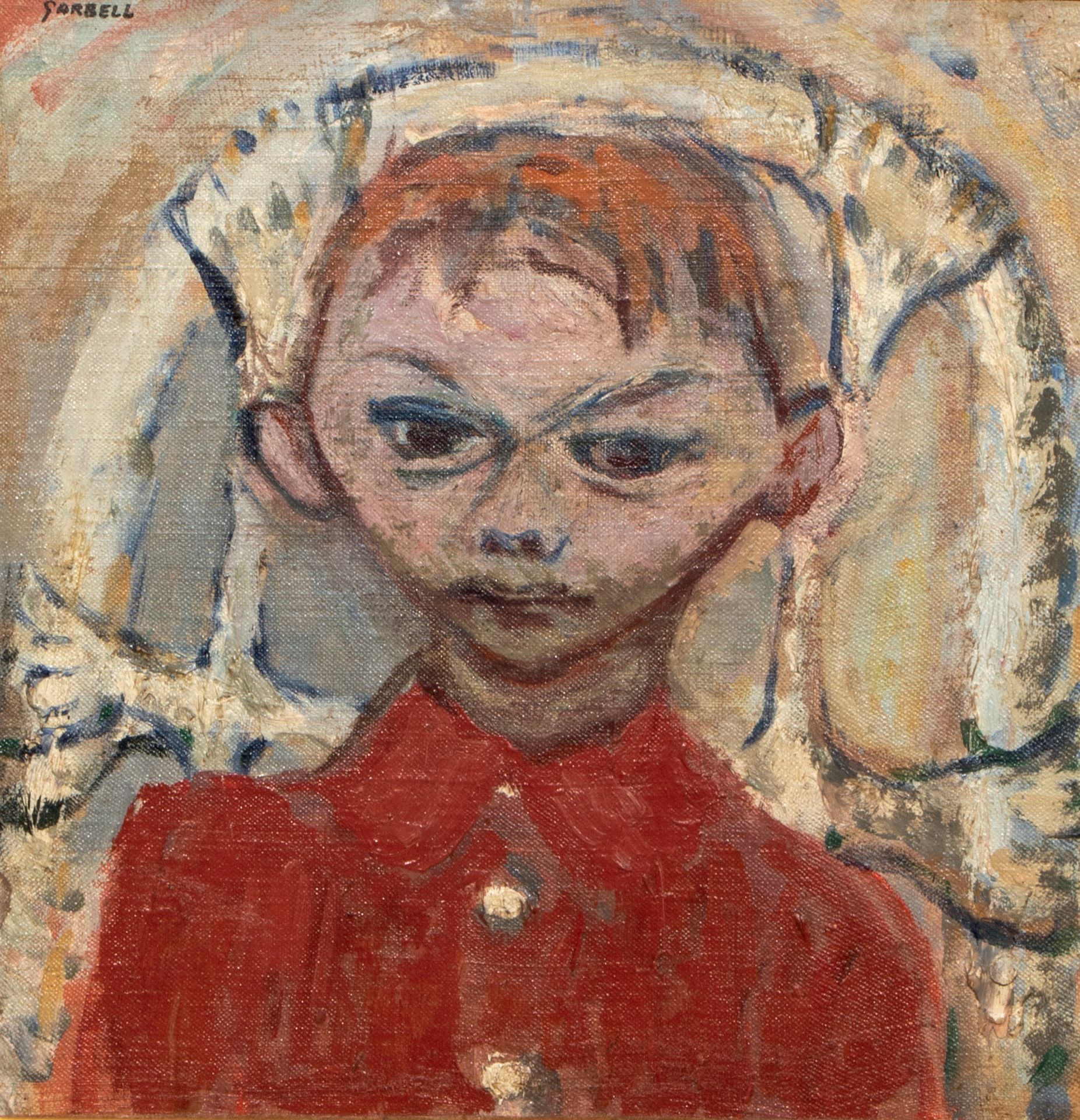 Alexandre (Sascha) GARBELL (1903-1970) 穿红衣服的男孩
布面油画，左上角签名 22 x 22 cm