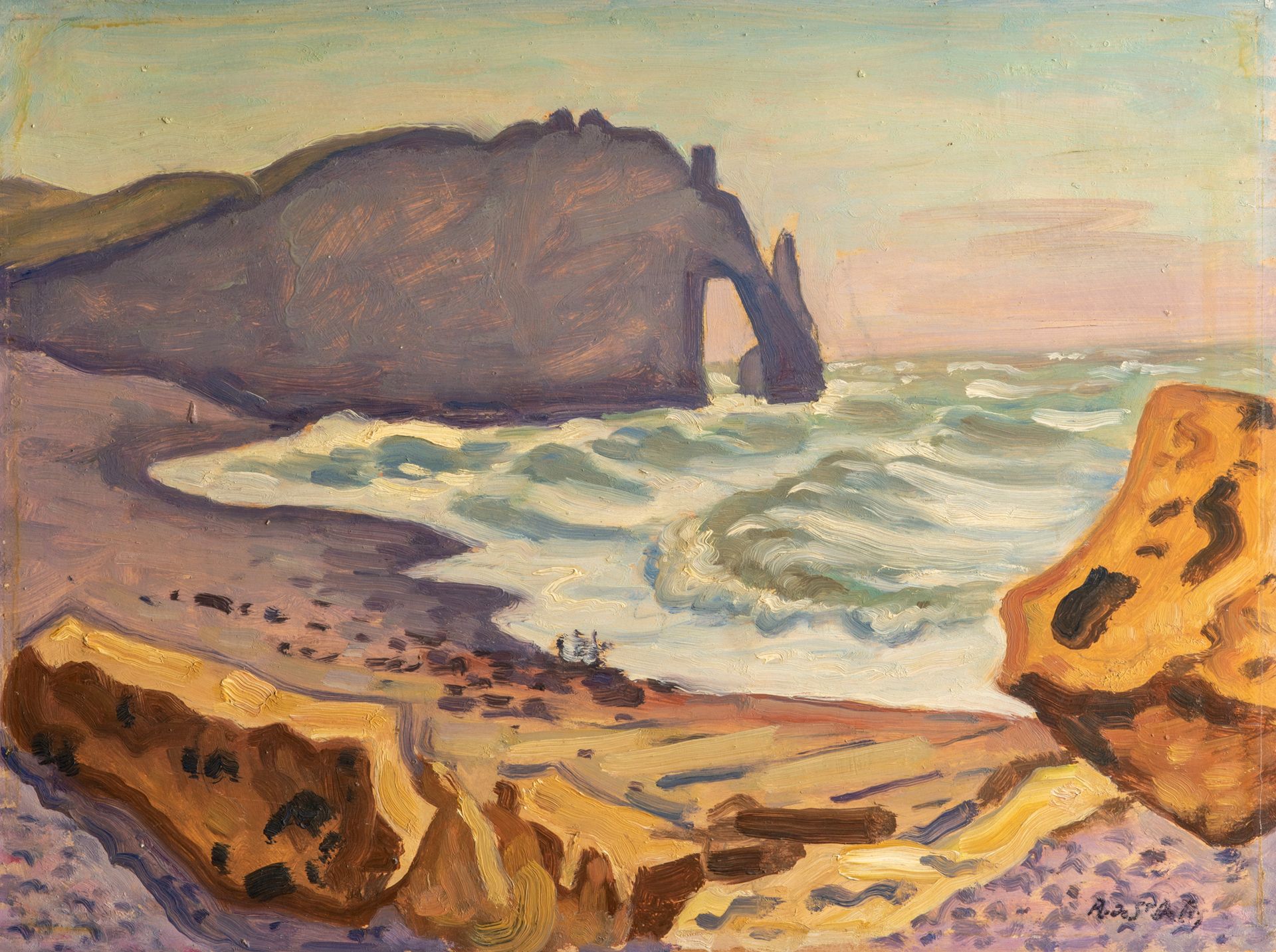 René Liénard de SAINT DELIS (1873-1958) Étretat的风景
Isorel上的油彩，签名印在右下方 30 x 40 cm