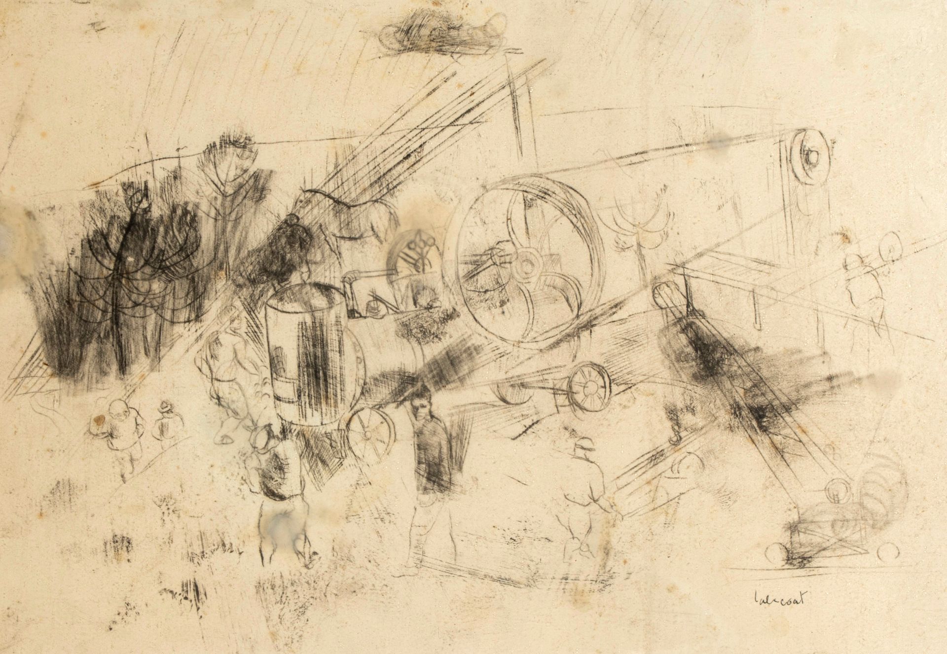 PIERRE TAL COAT (1905-1985) 收获》，纸上铅笔和木炭，右下角有签名，有轻微晕染，有画框 20,5 x 30,5 cm (正在观看)