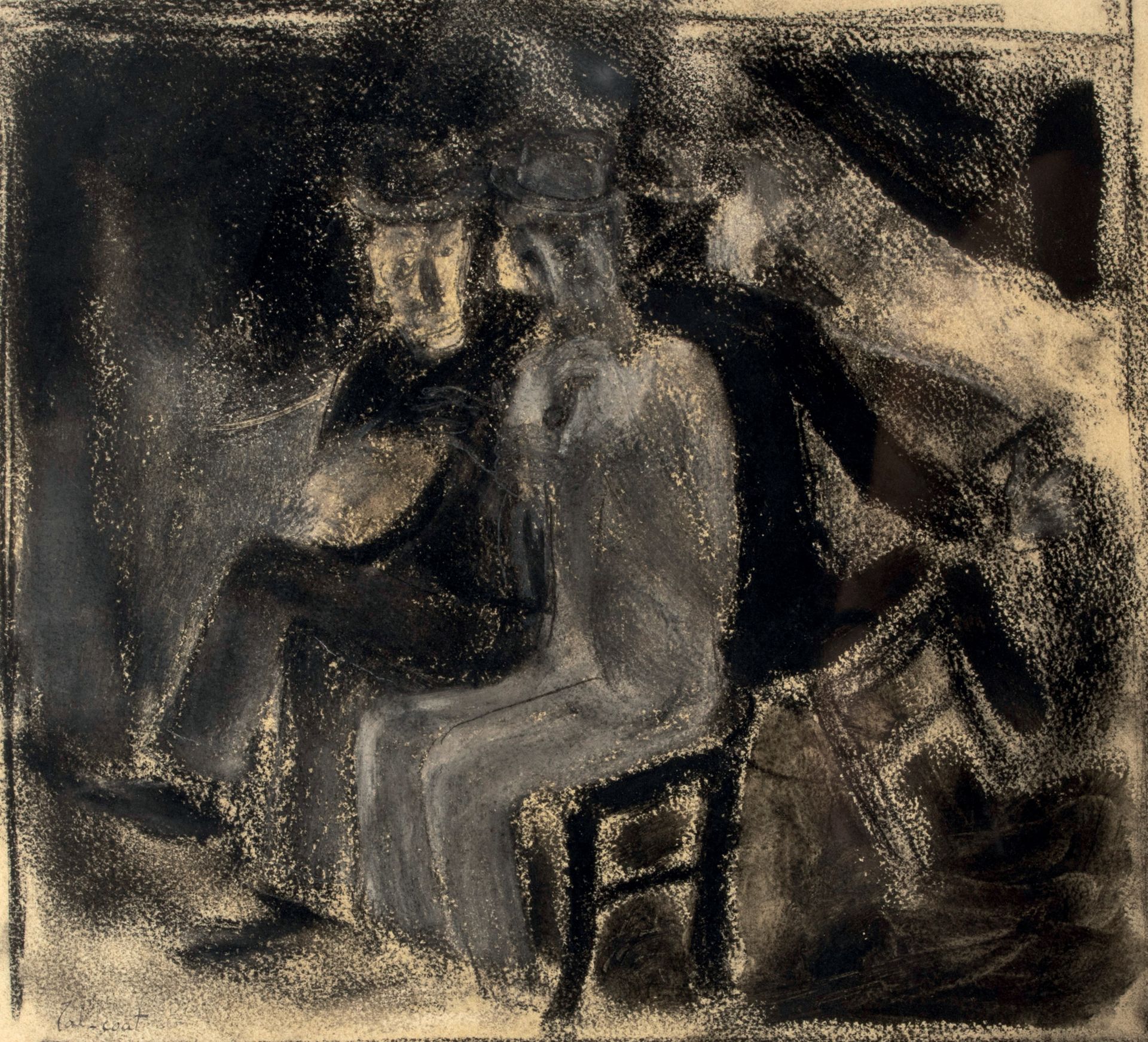 PIERRE TAL COAT (1905-1985) 坐着的人物，约1927年
纸上炭笔和水粉，左下角有签名，有框架 27 x 29 cm