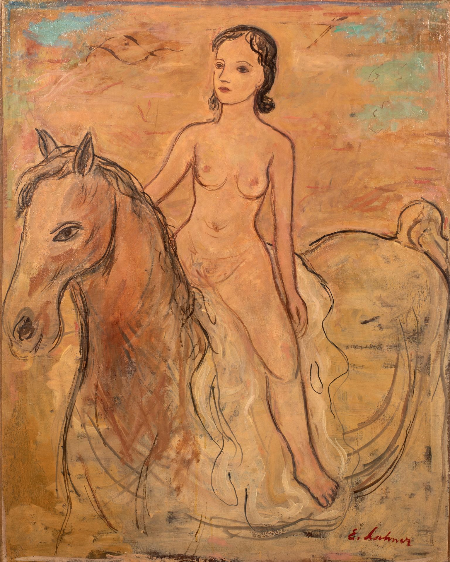 Emile LAHNER (1893-1980) 亚马逊，1928年
布面油画，右下方有签名，背面有日期，右上方略有缺料 92 x 73.5 cm