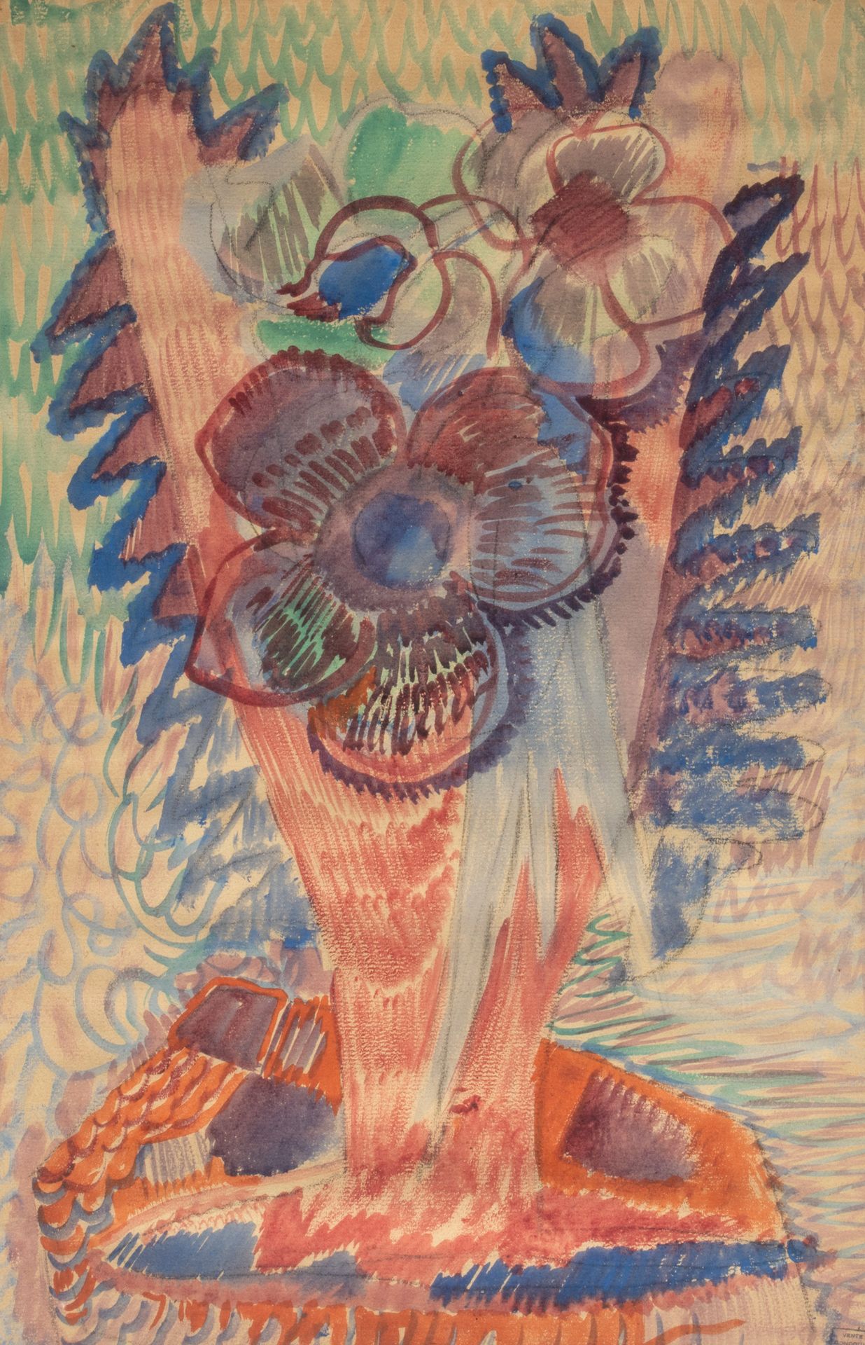 Emmanuel GONDOUIN (1883-1934) 花
纸上水彩画，右下角有贡杜安工作室销售的印章，背面有Lefebvre-Foisnet的标签，有框架&hellip;