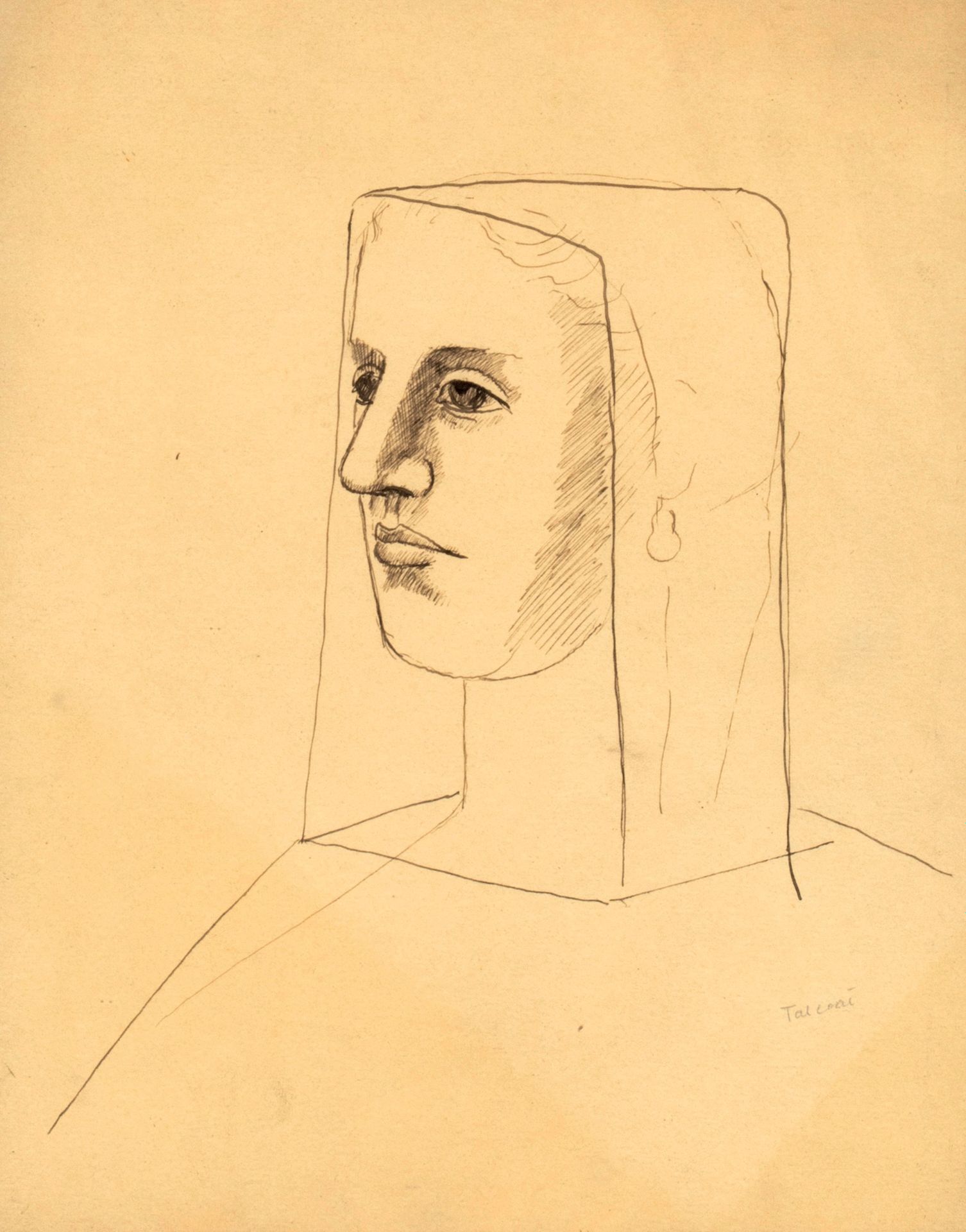 PIERRE TAL COAT (1905-1985) 纸上水墨女人肖像，右下角有签名，有框架 26 x 20.5 cm (正在观看)