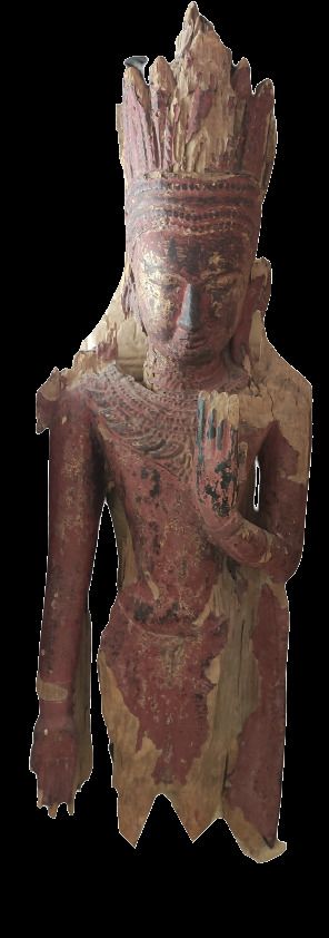 Bouddha paré en bois avec traces de laque rouge et noire. 
Art Birman, Pagan, XI&hellip;