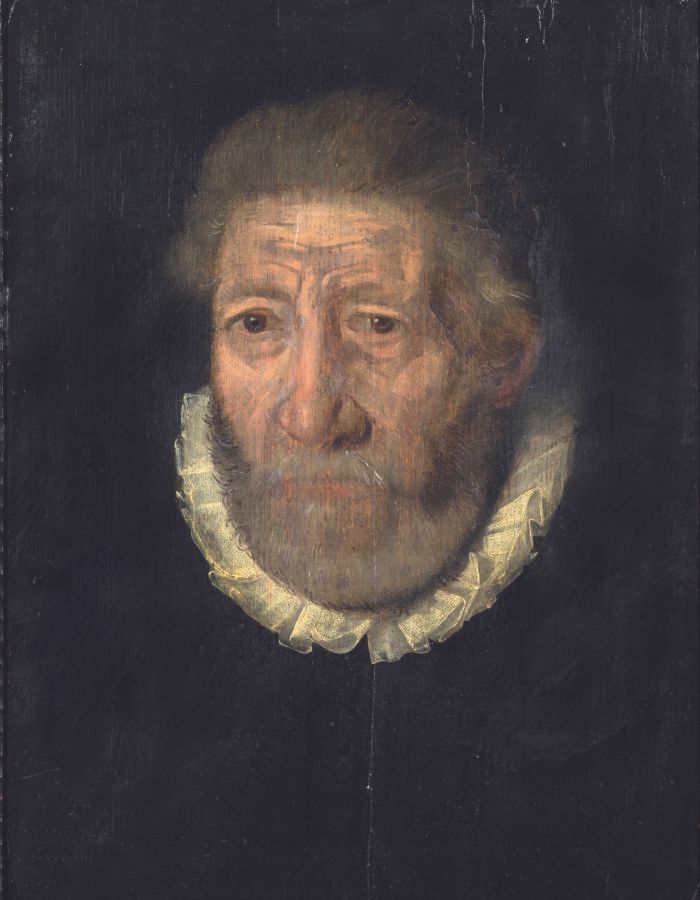 Null 17世纪的荷兰学校

带围脖的大胡子肖像 橡木板，两块木板，镶木板

42.5 x 31.5厘米

旧的修复体和裂缝