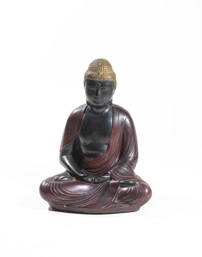 Null Bouddha en plâtre peint et boîte en laque, japonaise à l'ombrelle Hauteur b&hellip;