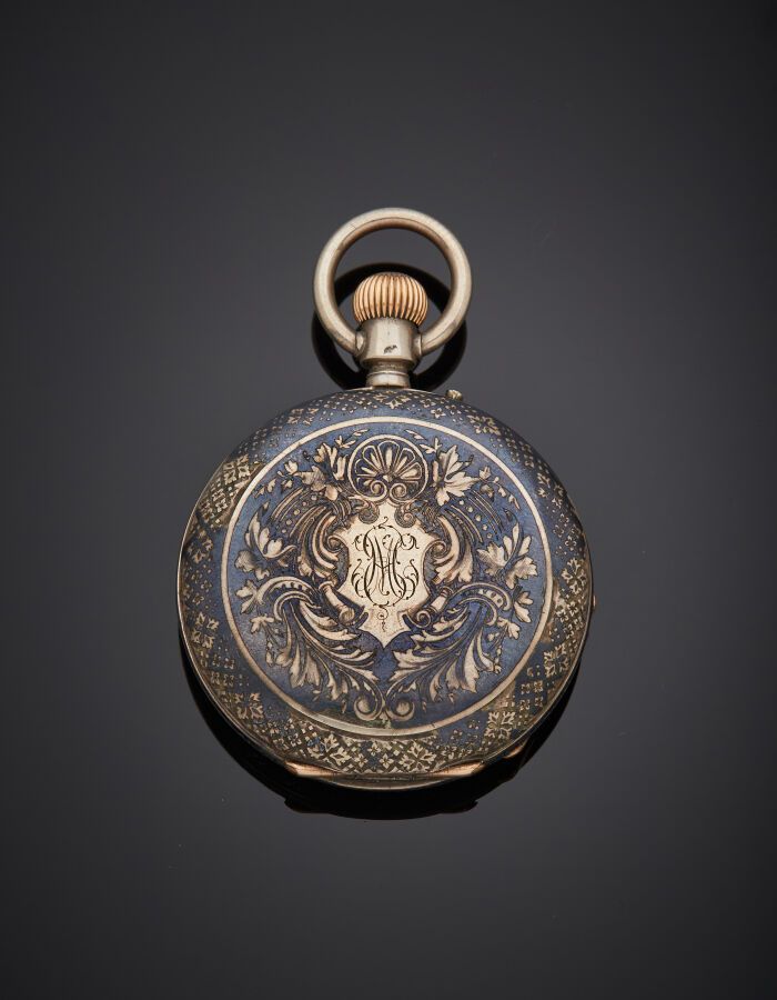 Null SAVONNETTE POCKET WATCH in silver (min. 800‰) entirely nielloed with frieze&hellip;