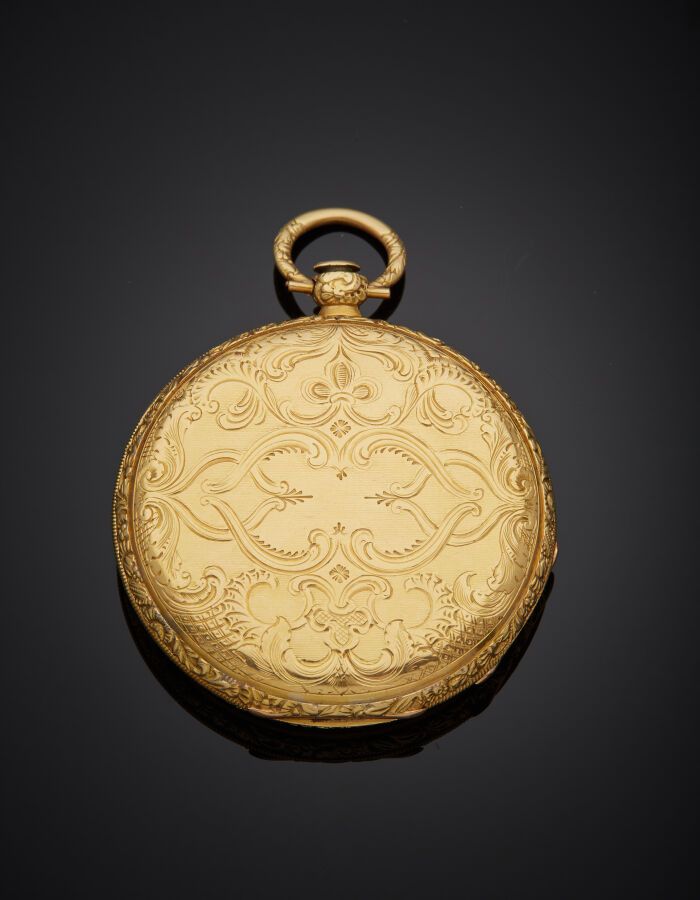 Null SAVONNETTE POCKET WATCH in yellow gold (750‰) fully chased with scroll and &hellip;
